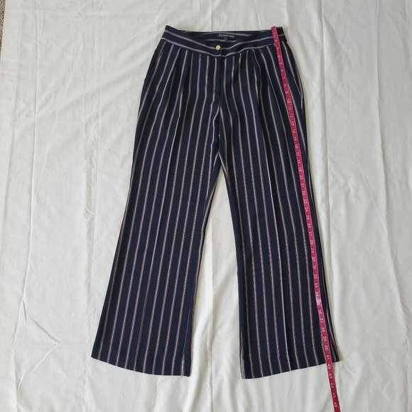 Adrianna Papell Navy Blue Vertical Stripes Pleated Front Dress Pants Size 8 - Picture 11 of 14